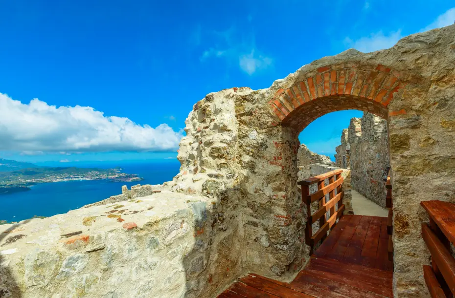 Vista del archipiélago toscano desde las murallas de Portoferraio, Elba